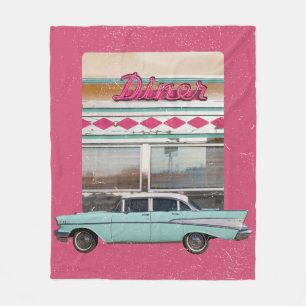 Cobertor De Velo Retro 1950 Diner Wall Art   Sinal de Neon Rosa & T