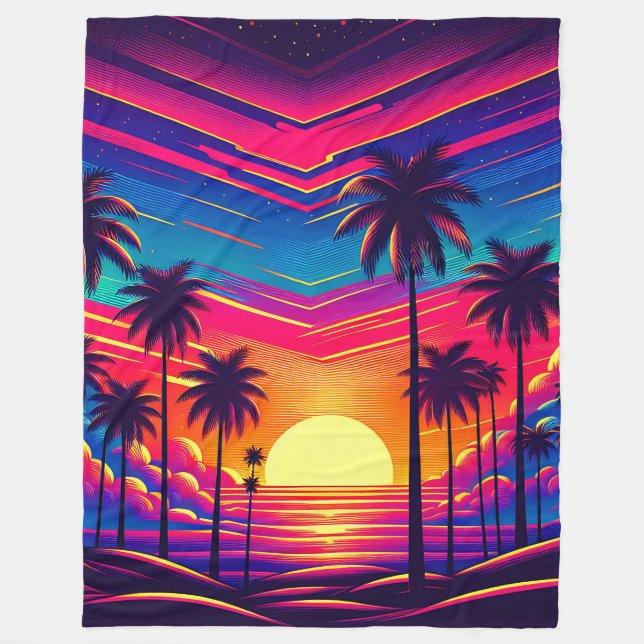 Cobertor De Velo "Retro 1980: Sunset at the Beach" (Frente)