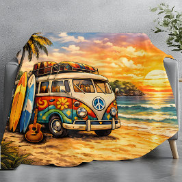 Cobertor De Velo Retro 60s Hippie Beach Bus Sunset | Surf Van Life