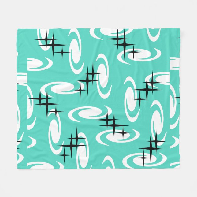 Cobertor De Velo Retro Atomic Agirls Stars Turquoise (Frente (Horizontal))
