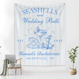 Cobertor De Velo Retro Azul Conchas Marinhas & Sininhos de Casament