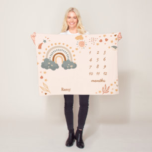 Cobertor De Velo Retro Boho Rainbow Rust Baby Milestone Meses