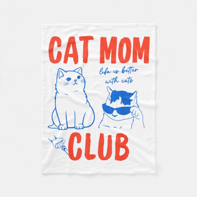 Cobertor De Velo Retro Cat Mom Club Funny Cat Meme Mama Grandma Mot (Frente)