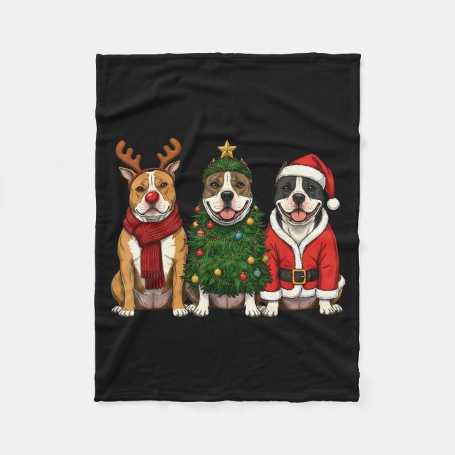 Cobertor De Velo Retro Christmas American Bully Santa Reindeer Dog  (Frente)