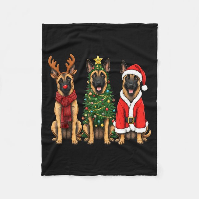 Cobertor De Velo Retro Christmas Belgian Malinois Santa Reindeer Do (Frente)