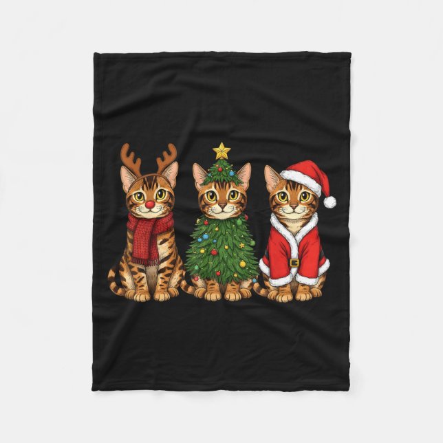 Cobertor De Velo Retro Christmas Bengal Cat Santa Reindeer  (Frente)