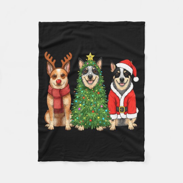 Cobertor De Velo Retro Christmas Blue Heeler Santa Reindeer Dog Lov (Frente)