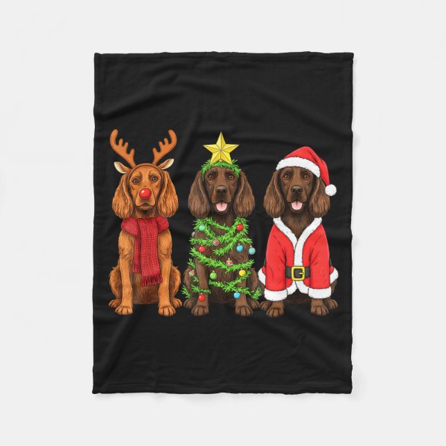 Cobertor De Velo Retro Christmas Boykin Spaniel Santa Reindeer Dog  (Frente)