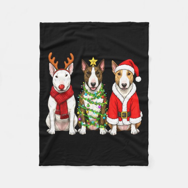 Cobertor De Velo Retro Christmas Bull Terrier Santa Reindeer Dog Lo (Frente)
