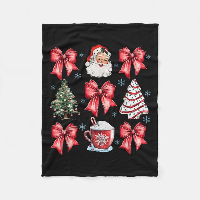 Cobertor De Velo Retro Christmas Coquette Bow Santa Coffee Cake Hol (Frente)