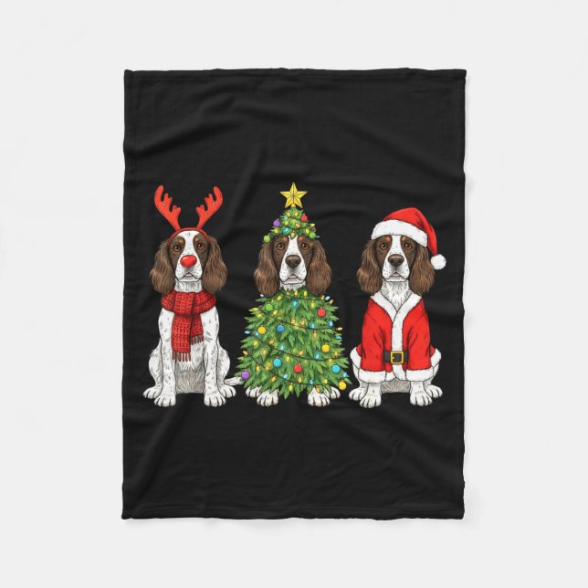 Cobertor De Velo Retro Christmas English Springer Spaniel Santa Rei (Frente)