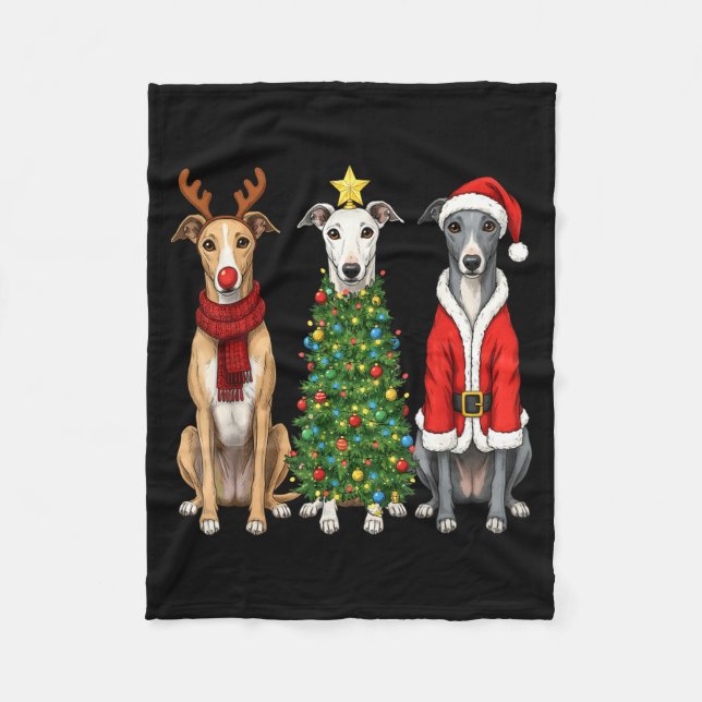 Cobertor De Velo Retro Christmas Ghound Santa Reindeer Dog Lover  (Frente)