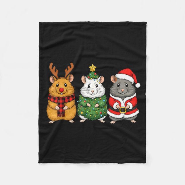 Cobertor De Velo Retro Christmas Hamster Santa Reindeer  (Frente)
