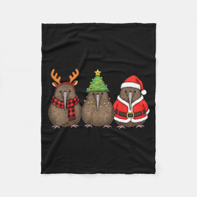 Cobertor De Velo Retro Christmas Kiwi Bird Santa Reindeer  (Frente)