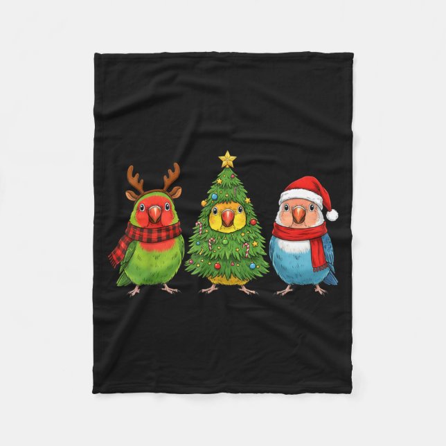 Cobertor De Velo Retro Christmas Lovebird Parrot Santa Reindeer  (Frente)