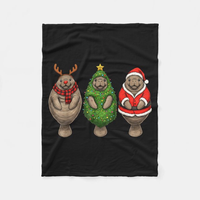 Cobertor De Velo Retro Christmas Manatee Santa Reindeer  (Frente)
