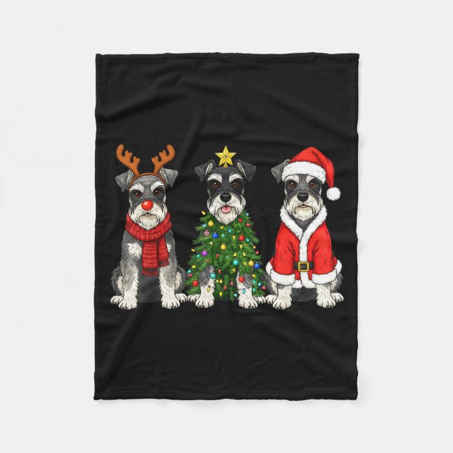 Cobertor De Velo Retro Christmas Miniature Schnauzer Santa Reindeer (Frente)