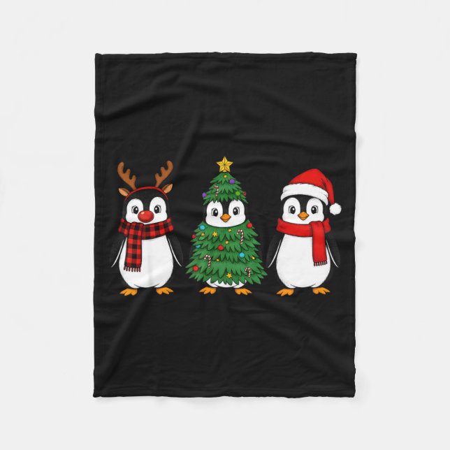 Cobertor De Velo Retro Christmas Penguin Santa Reindeer  (Frente)