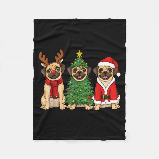 Cobertor De Velo Retro Christmas Puggle Santa Reindeer Dog Lover  (Frente)