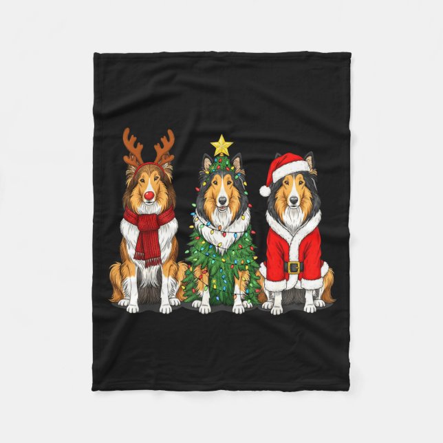 Cobertor De Velo Retro Christmas Rough Collie Santa Reindeer Dog Lo (Frente)