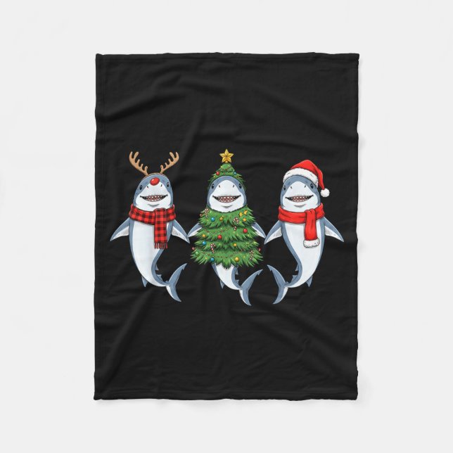 Cobertor De Velo Retro Christmas Shark Santa Reindeer  (Frente)