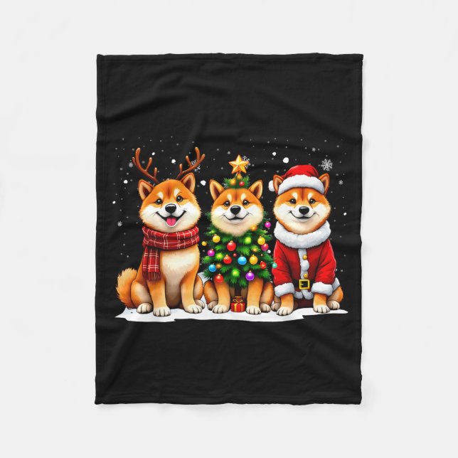 Cobertor De Velo Retro Christmas Shiba Inu Santa Reindeer Dog Lover (Frente)