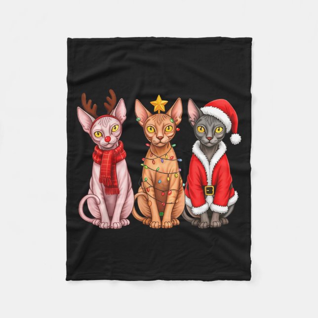 Cobertor De Velo Retro Christmas Sphynx Cat Santa Reindeer  (Frente)