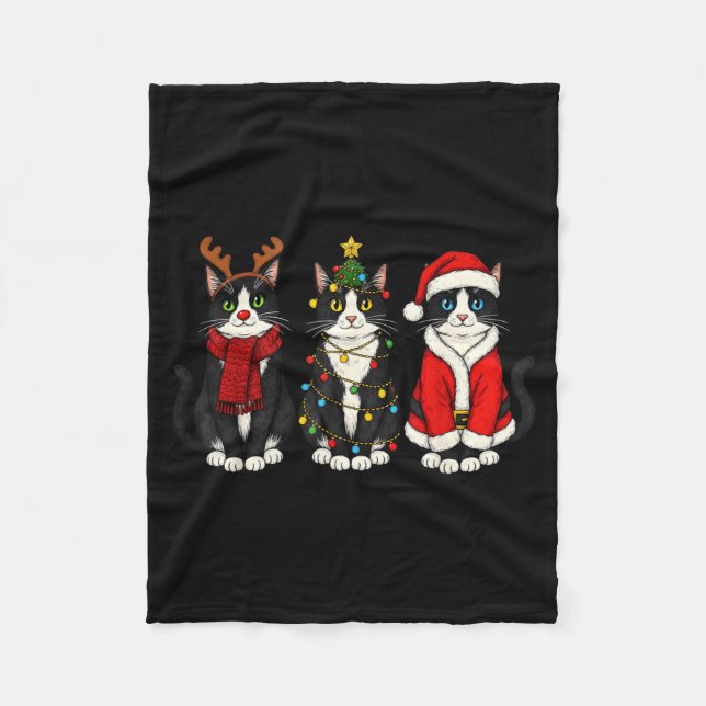 Cobertor De Velo Retro Christmas Tuxedo Cat Santa Reindeer  (Frente)