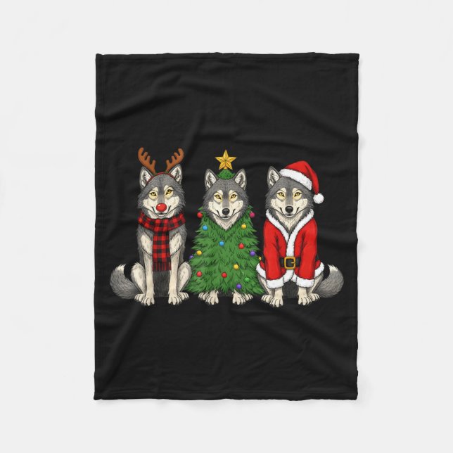 Cobertor De Velo Retro Christmas Wolf Santa Reindeer  (Frente)