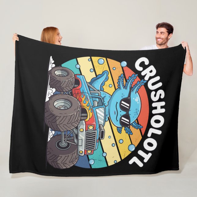 Cobertor De Velo Retro Crusholotl Axolotl Monster Truck Art (In Situ)