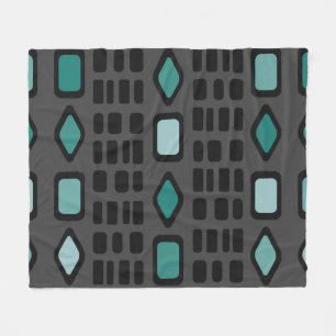 Cobertor De Velo Retro Diamantes Retângulos Preto Turquesa