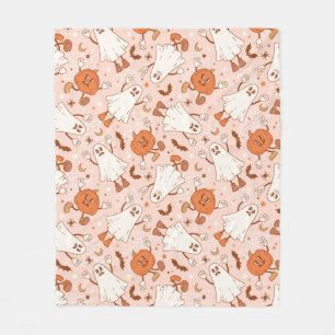 Cobertor De Velo Retro-Fantasma Divertido e Padrão Jack-O-Lantern