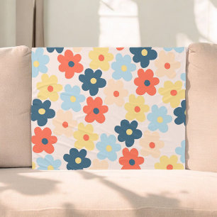 Cobertor De Velo Retro Foral Colorido Whimsical, Cheerful, Preppy