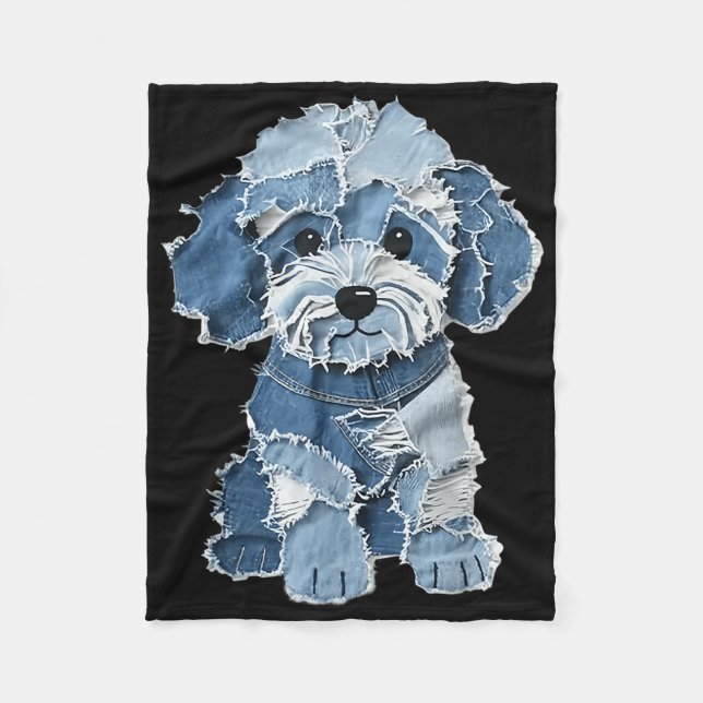 Cobertor De Velo Retro Funny Denim Patch Animal Dog Print  (Frente)