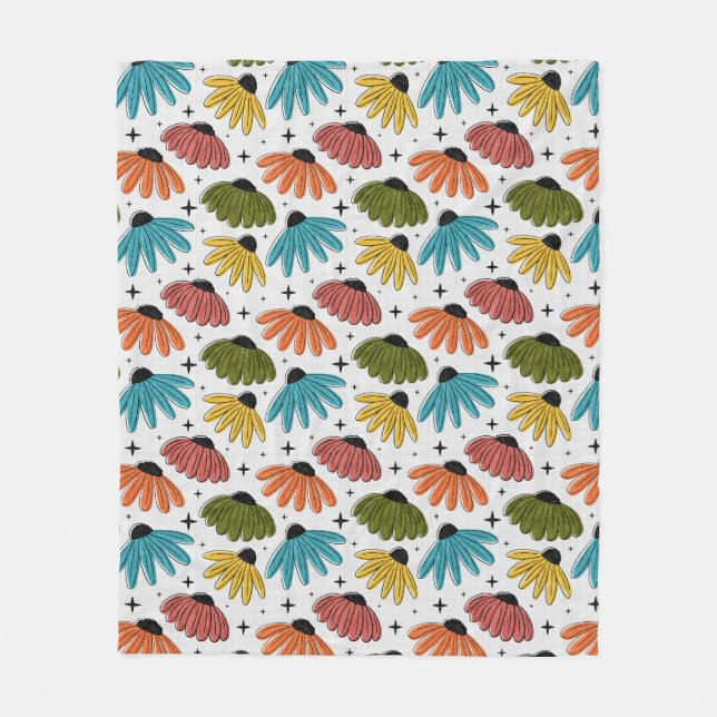 Cobertor De Velo Retro Halftone Coneflowers (Frente)