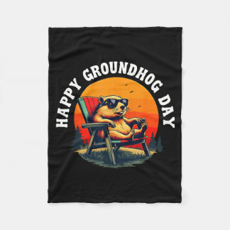 Cobertor De Velo Retro Happy Groundhog Day Funny Ground Hog Sunset 