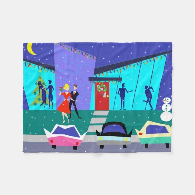 Cobertor De Velo Retro Holiday Cartoon Christmas Fleece Blanket (Frente (Horizontal))