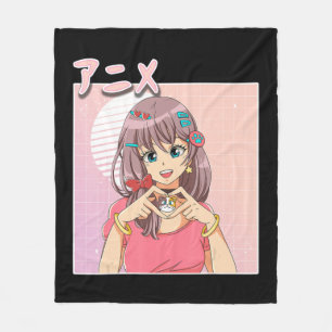 Cobertor De Velo Retro Japonês Anime Menina Vaporwave Aestética Ros