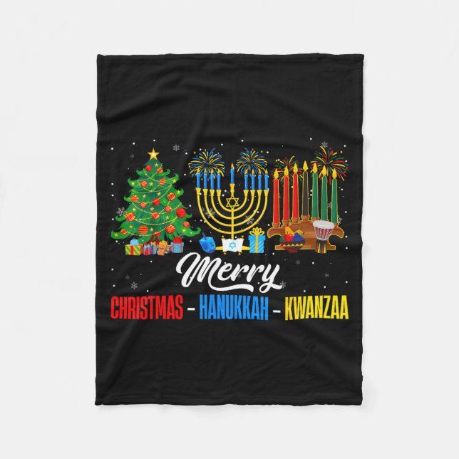 Cobertor De Velo Retro Merry Christmas Hanukkah Kwanzaa Happy Holid (Frente)