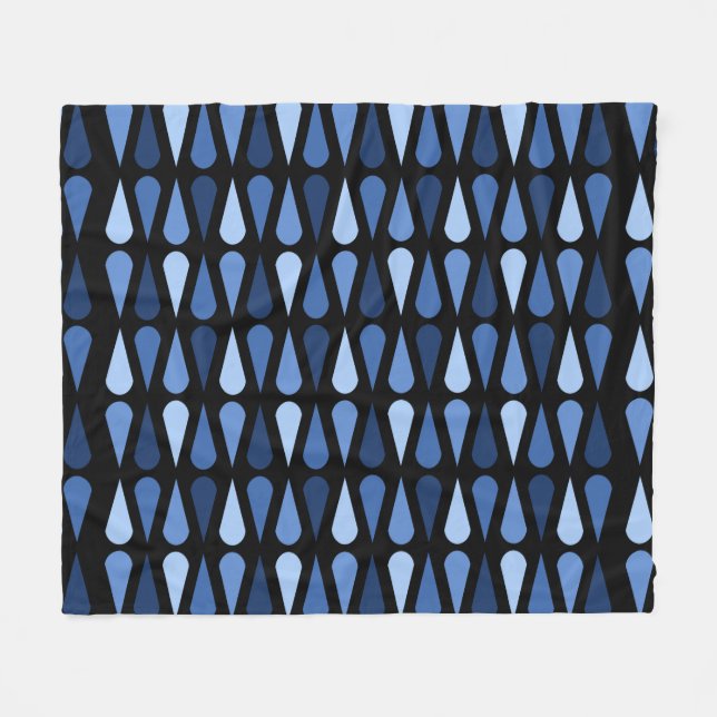 Cobertor De Velo Retro Midcentury Teardrops Black Blue (Frente (Horizontal))
