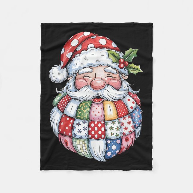 Cobertor De Velo Retro Patchwork Santa Claus Feliz de Natal (Frente)