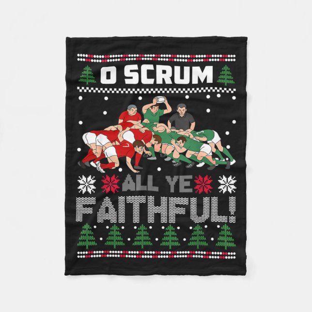 Cobertor De Velo Retro Rugby O Scrum All Ye Faithful Ugly Merry Chr (Frente)