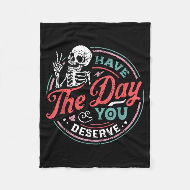 Cobertor De Velo Retro Skeleton Have The Day You Deserve Peace Sign (Frente)