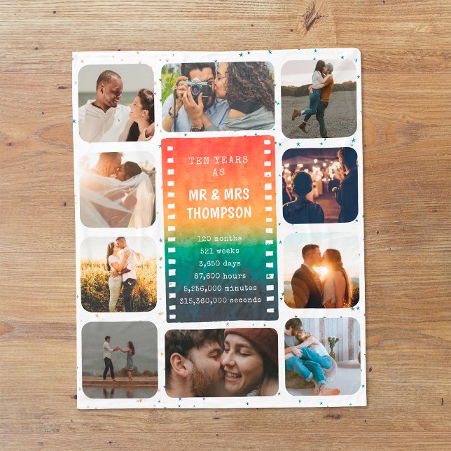 Cobertor De Velo Retro Sunset Photo Mr and Mrs 10th Anniversary (Criador carregado)