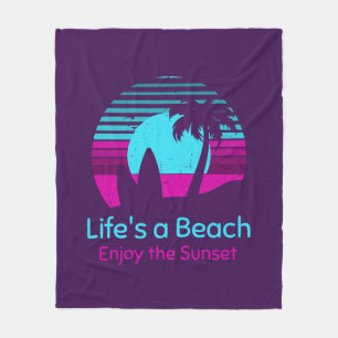 Cobertor De Velo Retro Sunset Surfboard Palm Tree Life's a Beach