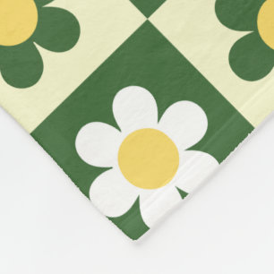 Cobertor De Velo Retro Verde Salvia e Xadrez de Margaridas Creme