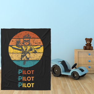 Cobertor De Velo Retro,Vintage Sunset & Pilot Flying, Aviation, Kid