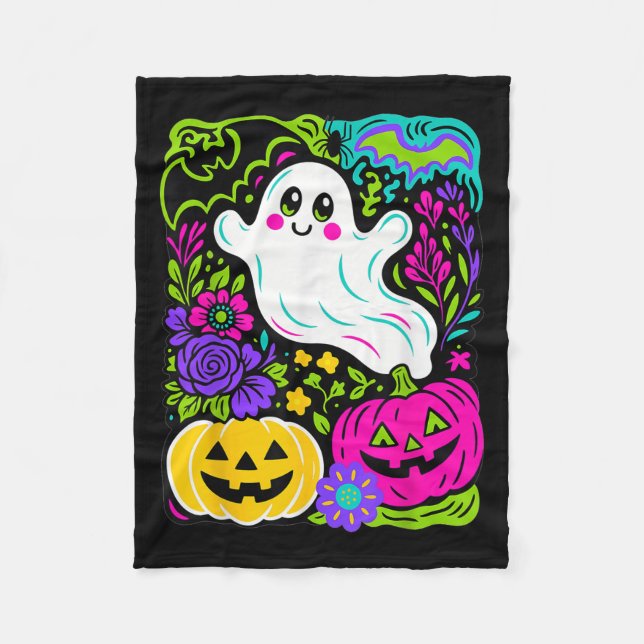 Cobertor De Velo Retro Wildflower Boho Ghost Floral Halloween Cute (Frente)
