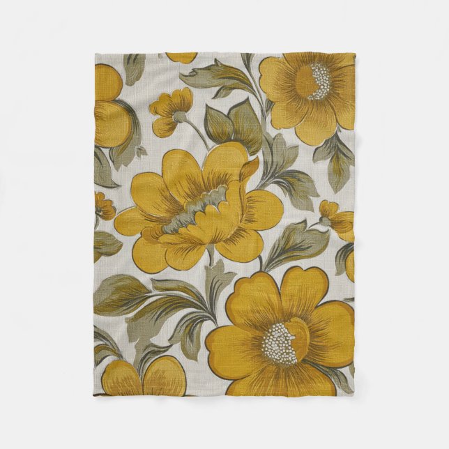 Cobertor De Velo Retro Yellow Flower Garden Aesthetic (Frente)