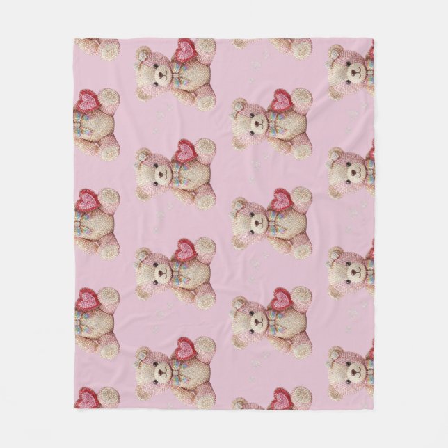 Cobertor De Velo Rhinestone Valentine Bear  (Frente)